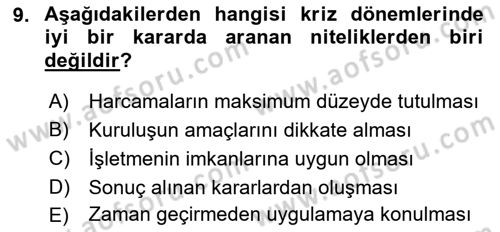 Kriz İletişimi Ve Yönetimi Dersi 2018 - 2019 Yılı 3 Ders Sınav Soruları 9. Soru