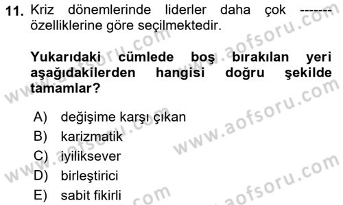 Kriz İletişimi Ve Yönetimi Dersi 2018 - 2019 Yılı (Vize) Ara Sınav Soruları 11. Soru