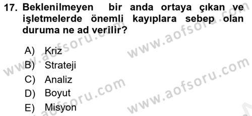 Kriz İletişimi Ve Yönetimi Dersi 2018 - 2019 Yılı (Vize) Ara Sınav Soruları 17. Soru