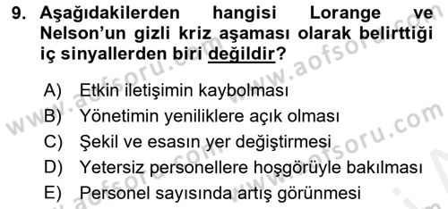 Kriz İletişimi Ve Yönetimi Dersi 2018 - 2019 Yılı (Vize) Ara Sınav Soruları 9. Soru