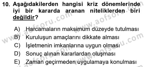 Kriz İletişimi Ve Yönetimi Dersi 2018 - 2019 Yılı (Final) Dönem Sonu Sınav Soruları 10. Soru
