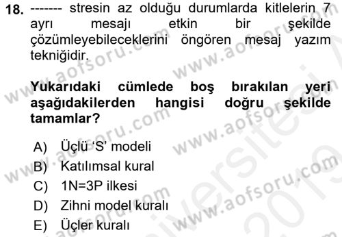 Kriz İletişimi Ve Yönetimi Dersi 2018 - 2019 Yılı (Final) Dönem Sonu Sınav Soruları 18. Soru