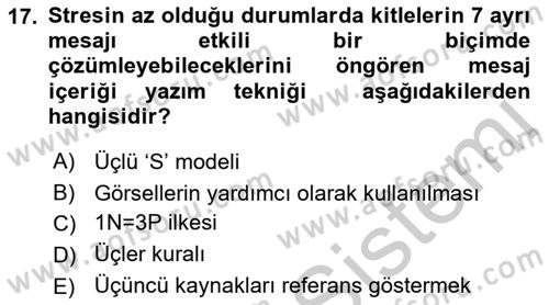 Kriz İletişimi Ve Yönetimi Dersi 2018 - 2019 Yılı Yaz Okulu Sınav Soruları 17. Soru
