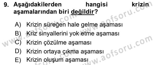Kriz İletişimi Ve Yönetimi Dersi 2018 - 2019 Yılı Yaz Okulu Sınav Soruları 9. Soru