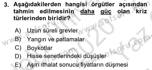 Kriz İletişimi Ve Yönetimi Dersi 2020 - 2021 Yılı Yaz Okulu Sınav Soruları 3. Soru