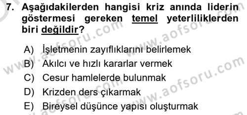 Kriz İletişimi Ve Yönetimi Dersi 2020 - 2021 Yılı Yaz Okulu Sınav Soruları 7. Soru