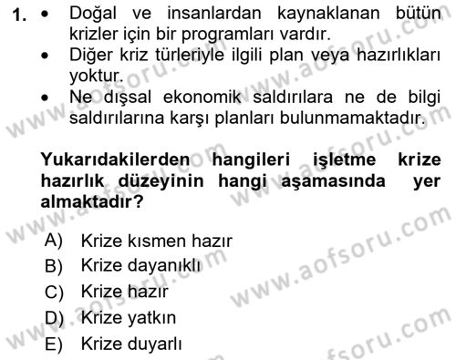 Kriz İletişimi Ve Yönetimi Dersi 2021 - 2022 Yılı (Vize) Ara Sınav Soruları 1. Soru