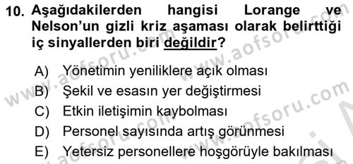 Kriz İletişimi Ve Yönetimi Dersi 2021 - 2022 Yılı (Vize) Ara Sınav Soruları 10. Soru