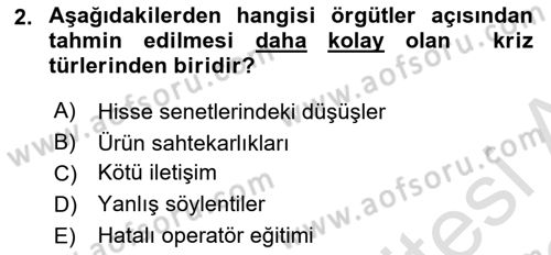 Kriz İletişimi Ve Yönetimi Dersi 2021 - 2022 Yılı (Vize) Ara Sınav Soruları 2. Soru