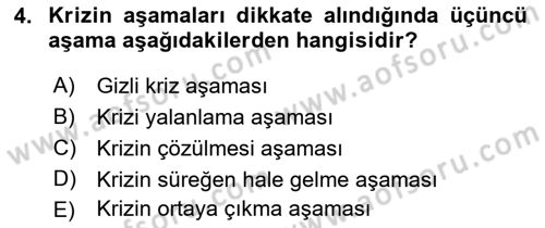 Kriz İletişimi Ve Yönetimi Dersi 2021 - 2022 Yılı (Vize) Ara Sınav Soruları 4. Soru