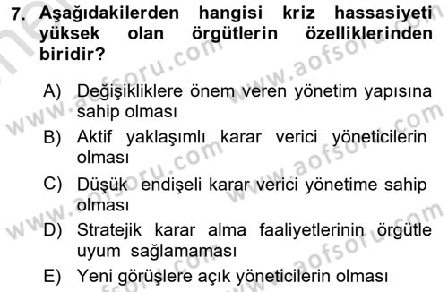 Kriz İletişimi Ve Yönetimi Dersi 2021 - 2022 Yılı (Vize) Ara Sınav Soruları 7. Soru