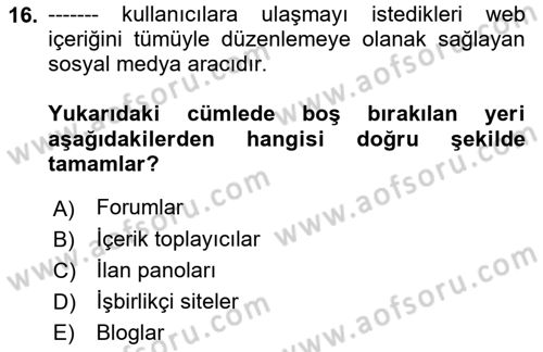 Kriz İletişimi Ve Yönetimi Dersi 2021 - 2022 Yılı (Final) Dönem Sonu Sınav Soruları 16. Soru