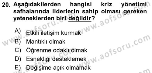 Kriz İletişimi Ve Yönetimi Dersi 2021 - 2022 Yılı (Final) Dönem Sonu Sınav Soruları 20. Soru