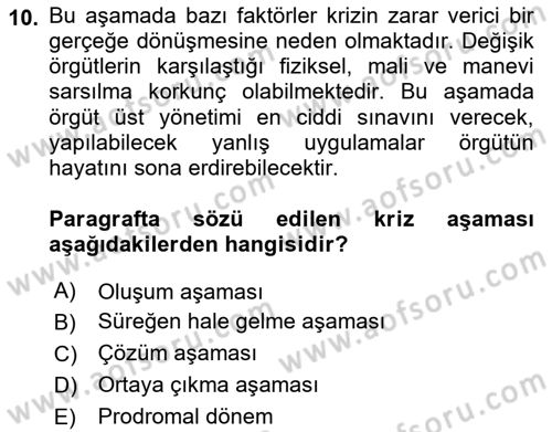 Kriz İletişimi Ve Yönetimi Dersi 2021 - 2022 Yılı Yaz Okulu Sınav Soruları 10. Soru