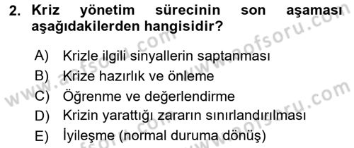 Kriz İletişimi Ve Yönetimi Dersi 2021 - 2022 Yılı Yaz Okulu Sınav Soruları 2. Soru