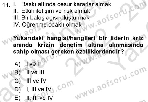 Kriz İletişimi Ve Yönetimi Dersi 2022 - 2023 Yılı Yaz Okulu Sınav Soruları 11. Soru