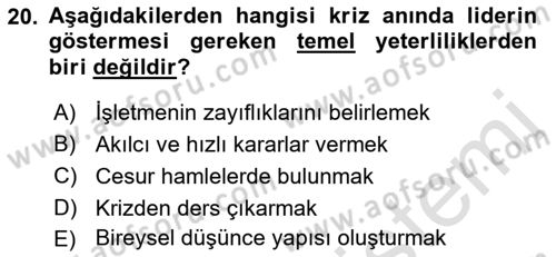 Kriz İletişimi Ve Yönetimi Dersi 2022 - 2023 Yılı Yaz Okulu Sınav Soruları 20. Soru