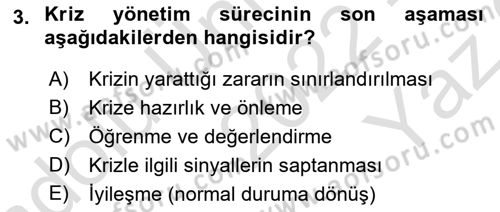 Kriz İletişimi Ve Yönetimi Dersi 2022 - 2023 Yılı Yaz Okulu Sınav Soruları 3. Soru