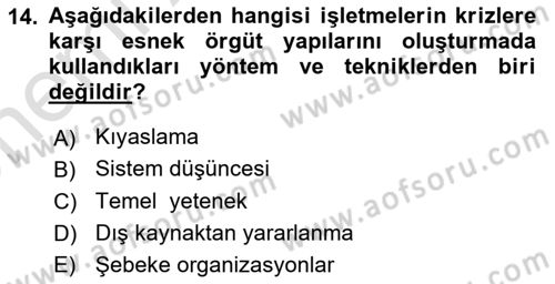 Kriz İletişimi Ve Yönetimi Dersi 2023 - 2024 Yılı (Vize) Ara Sınavı 14. Soru