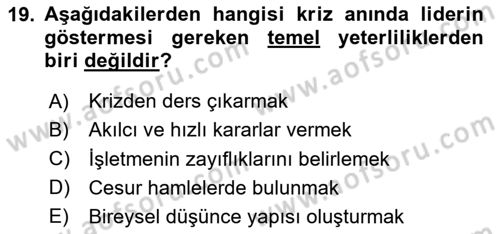 Kriz İletişimi Ve Yönetimi Dersi 2023 - 2024 Yılı (Vize) Ara Sınavı 19. Soru