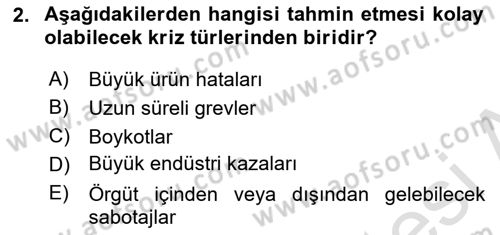 Kriz İletişimi Ve Yönetimi Dersi 2023 - 2024 Yılı Yaz Okulu Sınav Soruları 2. Soru
