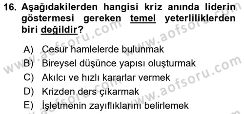 Kriz İletişimi Ve Yönetimi Dersi 2024 - 2025 Yılı (Vize) Ara Sınav Soruları 16. Soru