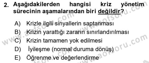 Kriz İletişimi Ve Yönetimi Dersi 2024 - 2025 Yılı (Vize) Ara Sınav Soruları 2. Soru