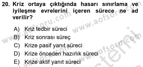 Kriz İletişimi Ve Yönetimi Dersi 2024 - 2025 Yılı (Vize) Ara Sınav Soruları 20. Soru