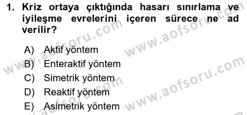 Kriz İletişimi Ve Yönetimi Dersi 2024 - 2025 Yılı (Final) Dönem Sonu Sınav Soruları 1. Soru