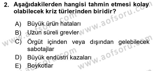 Kriz İletişimi Ve Yönetimi Dersi 2024 - 2025 Yılı (Final) Dönem Sonu Sınav Soruları 2. Soru