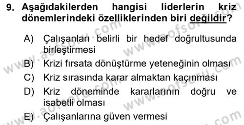 Kriz İletişimi Ve Yönetimi Dersi 2024 - 2025 Yılı (Final) Dönem Sonu Sınav Soruları 9. Soru
