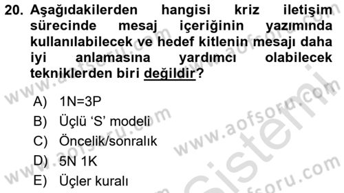 Kriz İletişimi Ve Yönetimi Dersi 2024 - 2025 Yılı Yaz Okulu Sınav Soruları 20. Soru