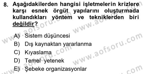 Kriz İletişimi Ve Yönetimi Dersi 2024 - 2025 Yılı Yaz Okulu Sınav Soruları 8. Soru
