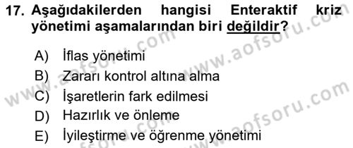 Kriz İletişimi Ve Yönetimi Dersi 2025 - 2026 Yılı (Vize) Ara Sınav Soruları 17. Soru