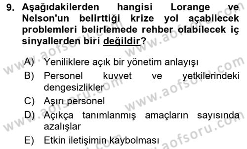 Kriz İletişimi Ve Yönetimi Dersi 2025 - 2026 Yılı (Vize) Ara Sınav Soruları 9. Soru