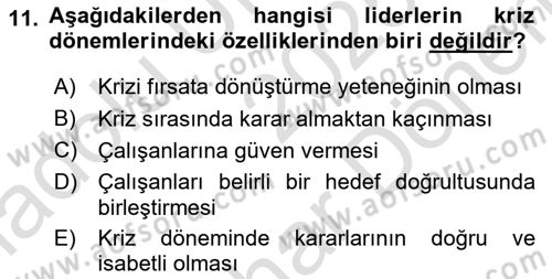 Kriz İletişimi Ve Yönetimi Dersi 2025 - 2026 Yılı (Final) Dönem Sonu Sınav Soruları 11. Soru
