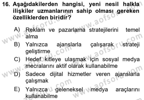 Kriz İletişimi Ve Yönetimi Dersi 2025 - 2026 Yılı (Final) Dönem Sonu Sınav Soruları 16. Soru