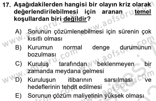Kriz İletişimi Ve Yönetimi Dersi 2025 - 2026 Yılı (Final) Dönem Sonu Sınav Soruları 17. Soru
