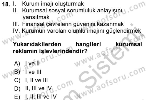 Kurumsal İletişim Dersi 2016 - 2017 Yılı 3 Ders Sınav Soruları 18. Soru