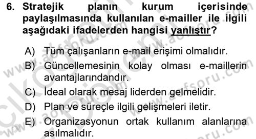 Kurumsal İletişim Dersi Ara Sınavı Deneme Sınav Soruları 6. Soru