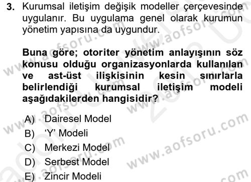 Kurumsal İletişim Dersi 2017 - 2018 Yılı 3 Ders Sınavı 3. Soru