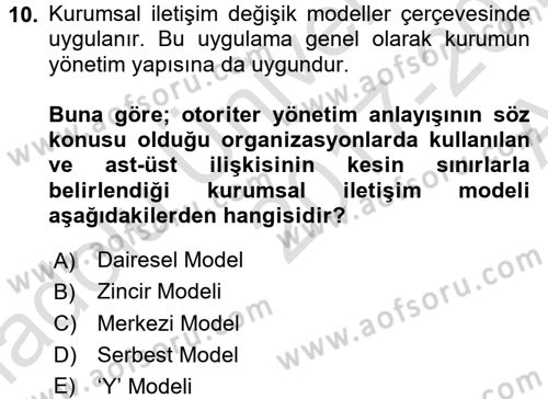 Kurumsal İletişim Dersi 2017 - 2018 Yılı (Vize) Ara Sınav Soruları 10. Soru