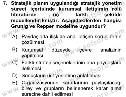 Kurumsal İletişim Dersi Ara Sınavı Deneme Sınav Soruları 7. Soru