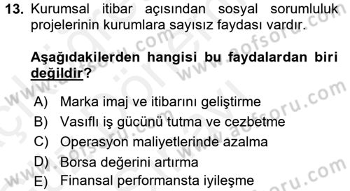 Kurumsal İletişim Dersi 2017 - 2018 Yılı (Final) Dönem Sonu Sınav Soruları 13. Soru