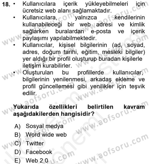 Kurumsal İletişim Dersi 2017 - 2018 Yılı (Final) Dönem Sonu Sınav Soruları 18. Soru