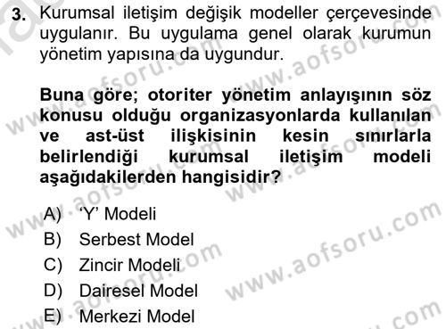 Kurumsal İletişim Dersi 2018 - 2019 Yılı 3 Ders Sınavı 3. Soru