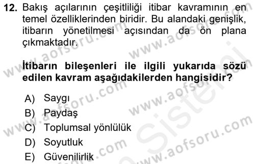 Kurumsal İletişim Dersi 2018 - 2019 Yılı (Final) Dönem Sonu Sınav Soruları 12. Soru