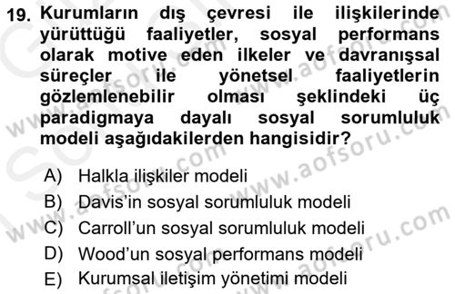 Kurumsal İletişim Dersi 2018 - 2019 Yılı (Final) Dönem Sonu Sınavı 19. Soru