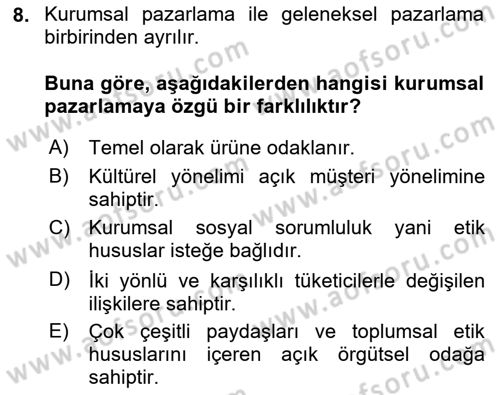 Kurumsal İletişim Dersi 2018 - 2019 Yılı (Final) Dönem Sonu Sınav Soruları 8. Soru