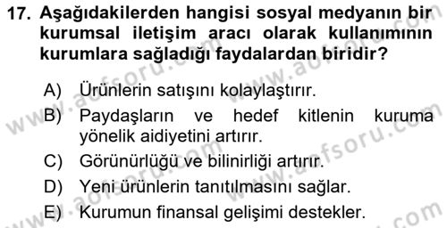 Kurumsal İletişim Dersi 2018 - 2019 Yılı Yaz Okulu Sınav Soruları 17. Soru
